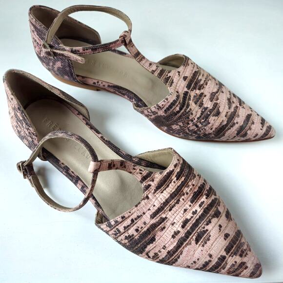 Freda Salvador Tulip Flat Ankle Strap Pointed Toe Flats in Nude Snake Size 7 - Picture 4 of 13